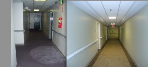 Hallway, before and after renovation