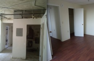 Apartment interior, before and after renovation