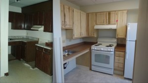 Kitchen, before and after renovation