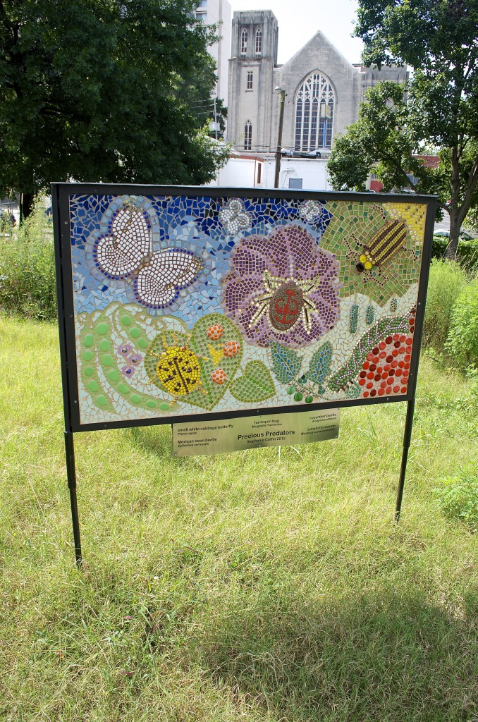 Coffin created this mosaic for the 2012 Art on the BeltLine exhibit. It now stands at the Truly Living Well community gardens in Old Fourth Ward.