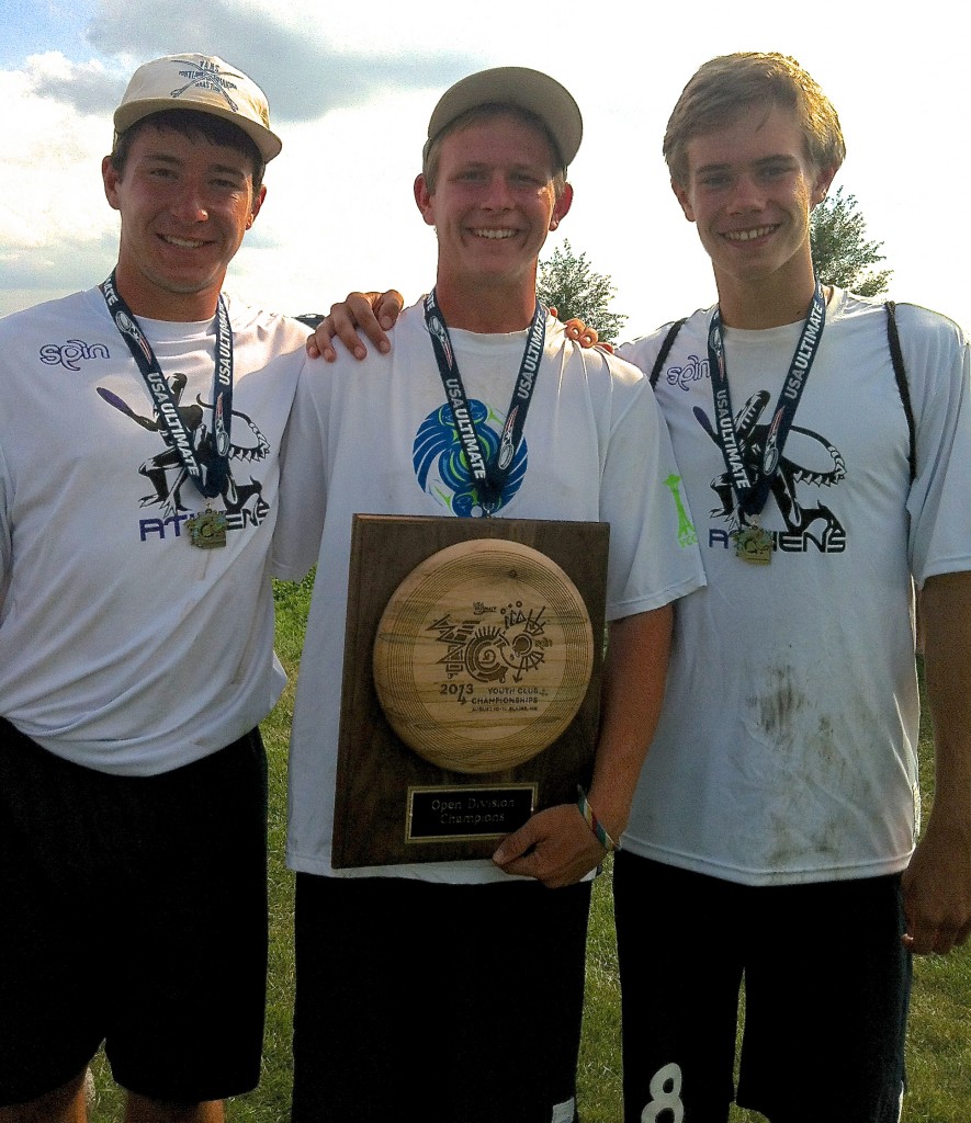 Sebastian DiFrancesco, Riley Erickson and Nathan Haskell with the championship trophy. Photo courtesy Rob Brownell. 