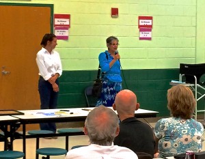 PEDS Executive Director Sally Flocks accepts a grant for her organization. VHCA Board Member Peggy Berg on left.