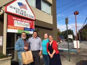 VHCA Safety Committee members Sterling Eaves and John Wolfinger are pictured with American Roadhouse general manager Ahmet Toker and catering manager Marci Leonard. Photo credit Eleanor Barrineau